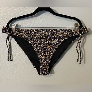 NWT Prana Black Floral Bikini Bottoms with Side-Tie Detail